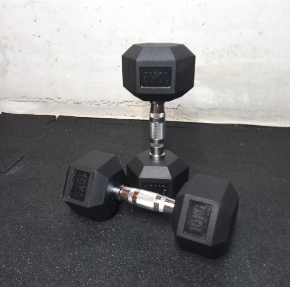 Set rubberized hexagonal handles 2.5 - 40 kg with a stand