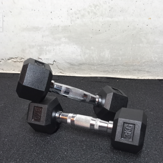 Set rubberized hexagonal handles 2.5 - 40 kg with a stand